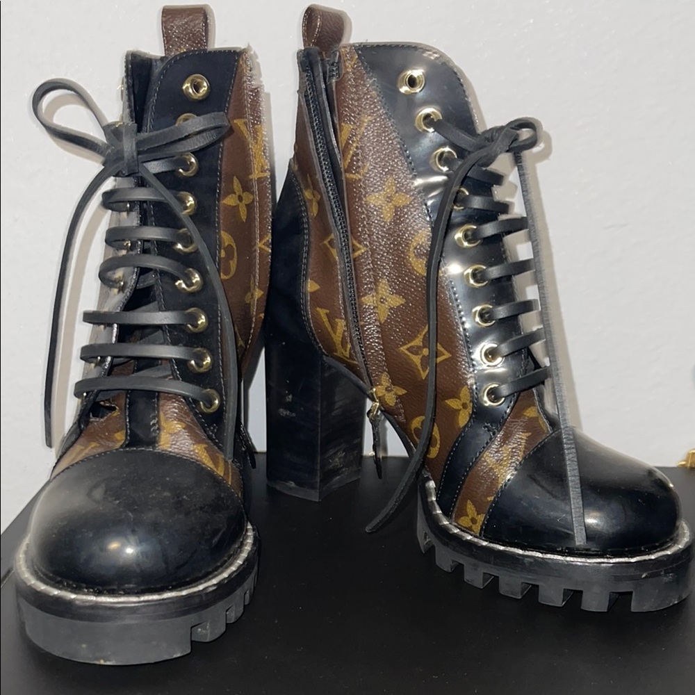 Louis Vuitton Black and Brown Lace Up Boots